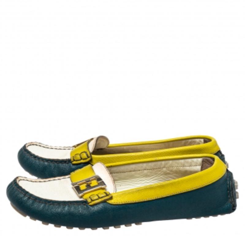 Fendi Multicolor  Leather  Slip On FF Logo Loafers Size 36 For Sale 1