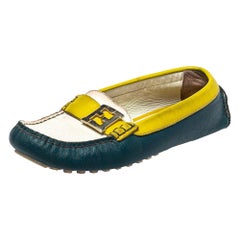 Fendi Multicolor  Leather  Slip On FF Logo Loafers Size 36
