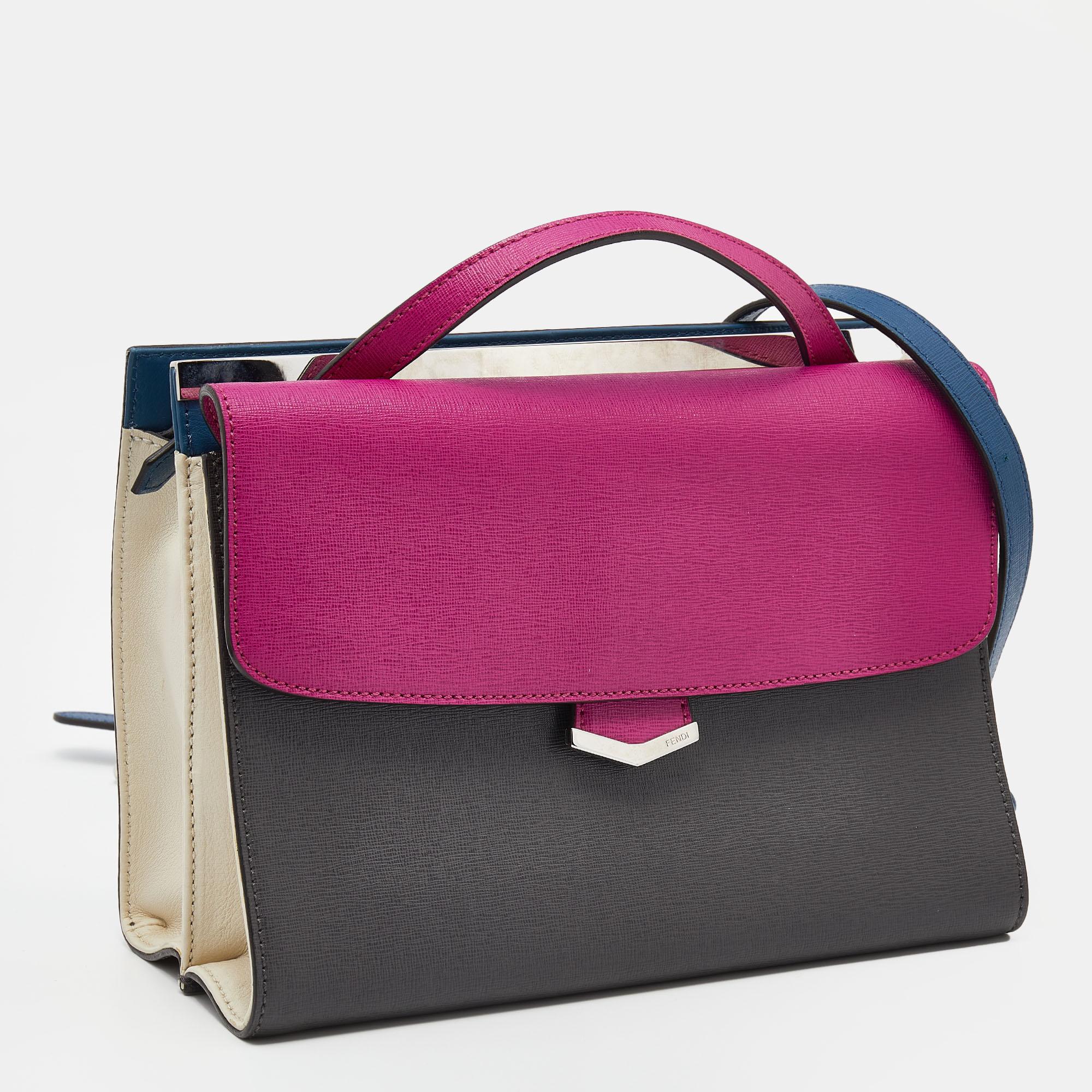 Fendi Multicolor Leather Small Demi Jour Top Handle Bag In Good Condition In Dubai, Al Qouz 2