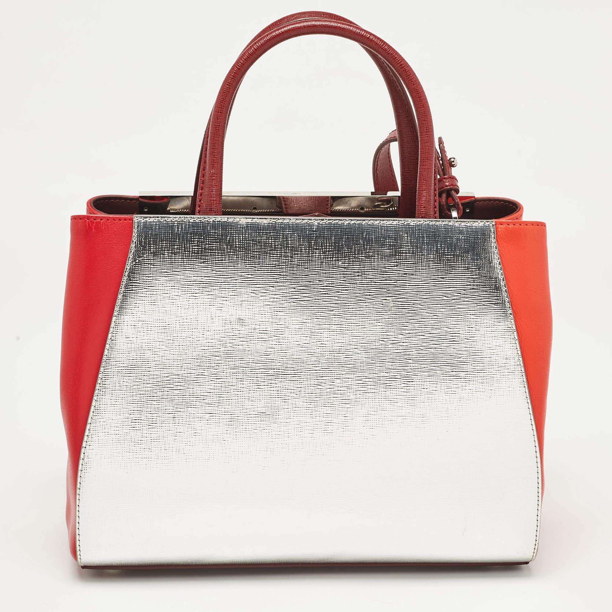 Fendi Multicolor Leather Small Patchwork 2Jours Tote In Good Condition In Dubai, Al Qouz 2