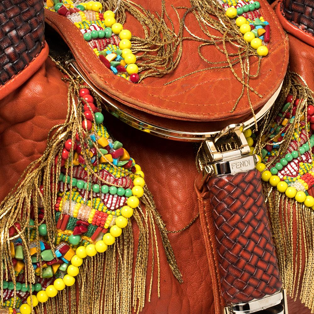 Fendi Multicolor Leather Spy Beaded and Fringe Embellished Bag 3