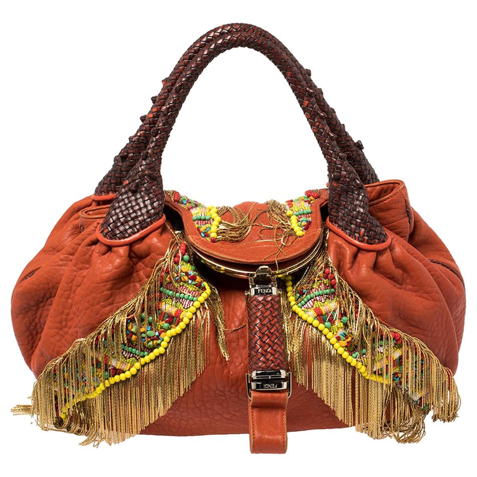 Fendi Multicolor Leather Spy Beaded and Fringe Embellished Bag