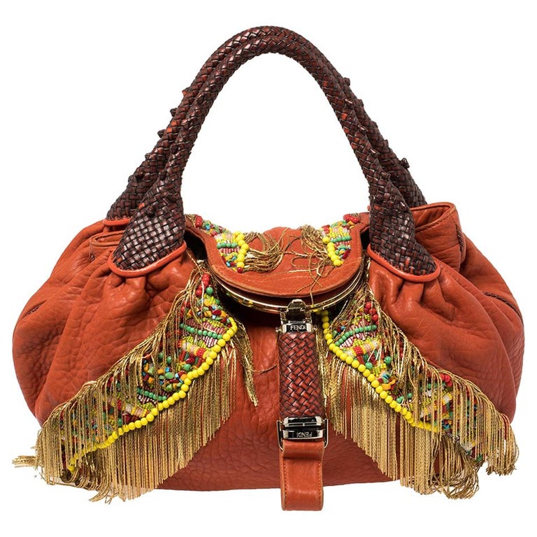 Fendi Multicolor Leather Spy Beaded and Fringe Embellished Bag at 1stDibs