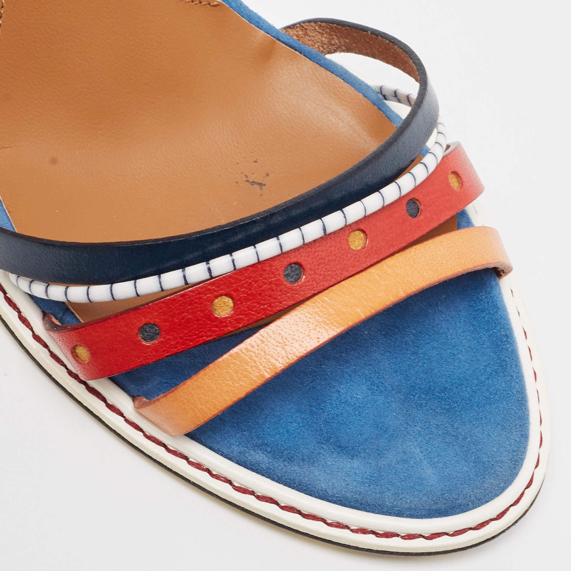 Women's Fendi Multicolor Leather Strappy Ankle Wrap Sandals Size 38.5