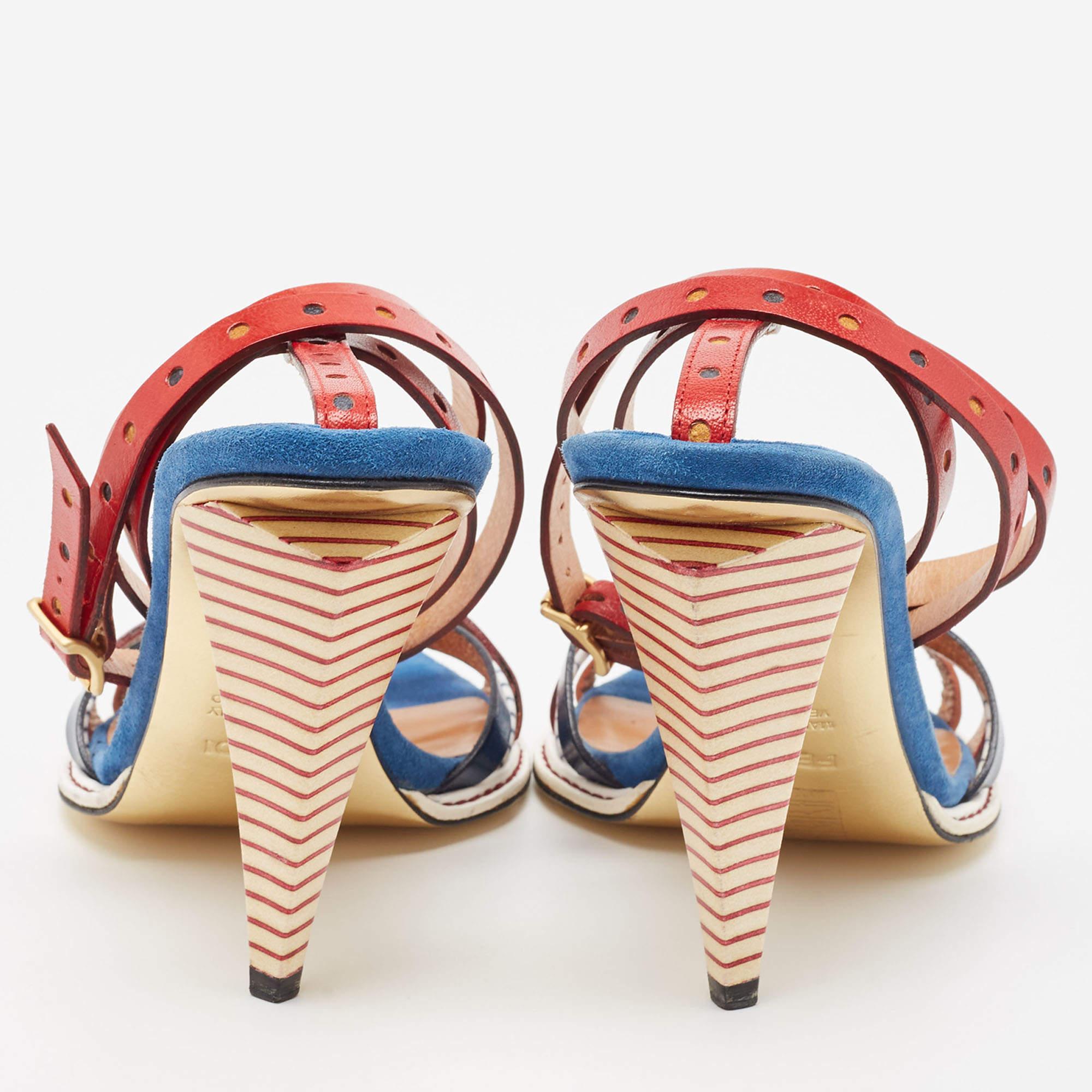 Fendi Multicolor Leather Strappy Ankle Wrap Sandals Size 38.5 1