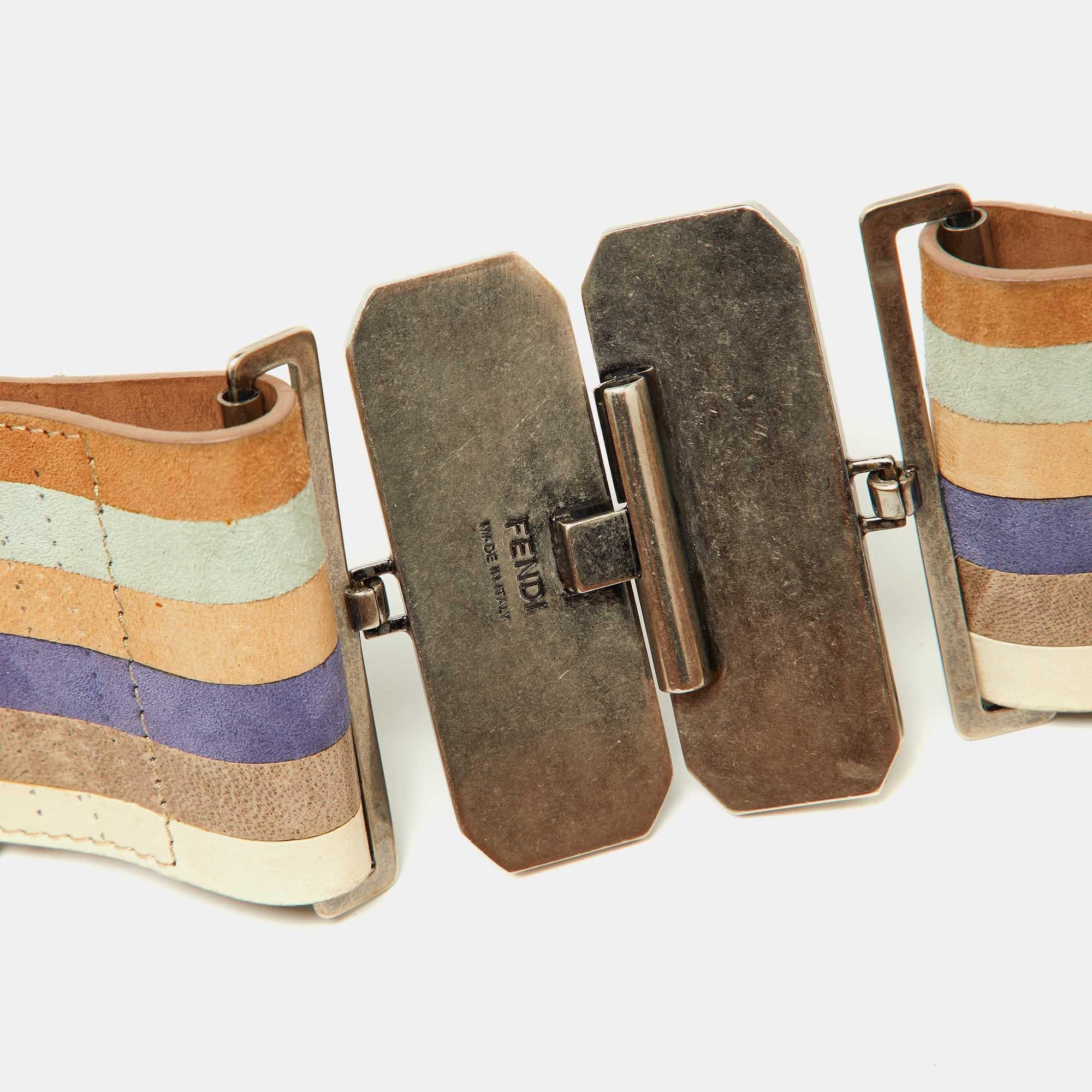 Fendi Multicolor Leather Wide Waist Belt 70CM In Good Condition In Dubai, Al Qouz 2