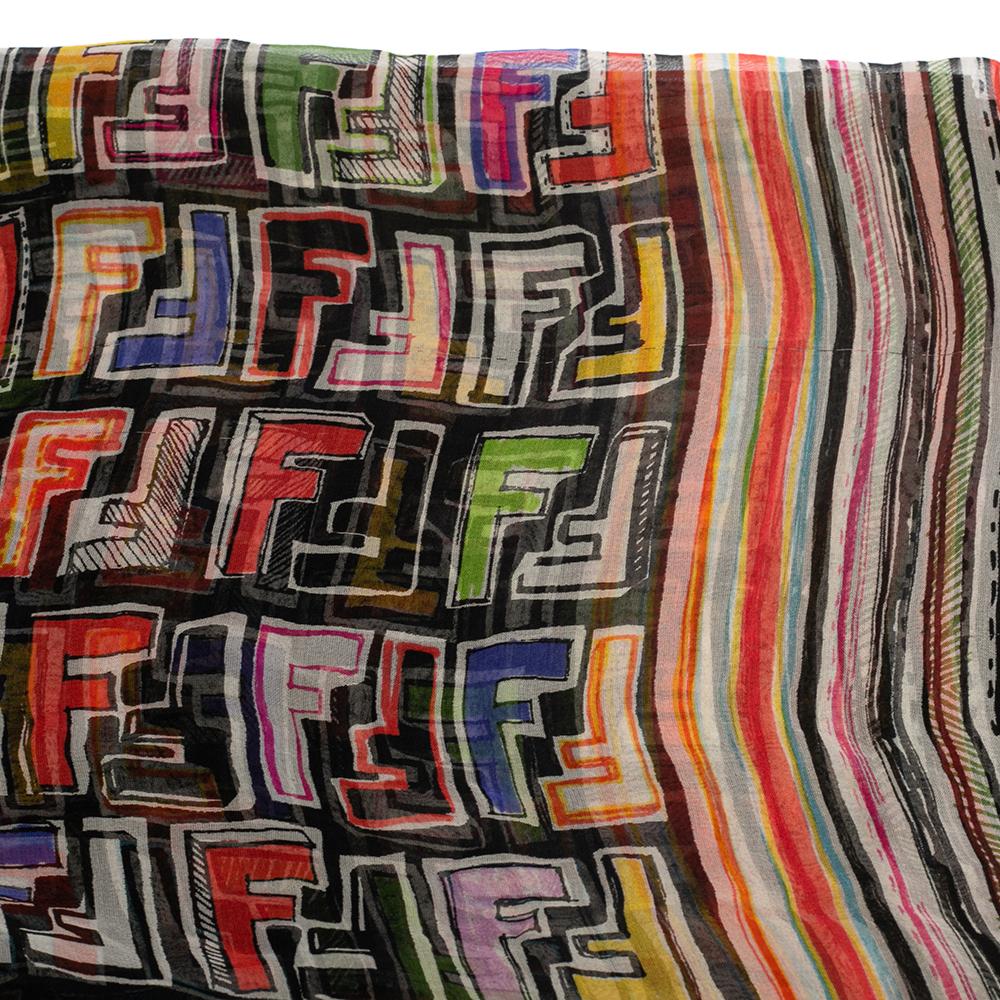Brown Fendi Multicolor Letter Logo Printed Silk Scarf