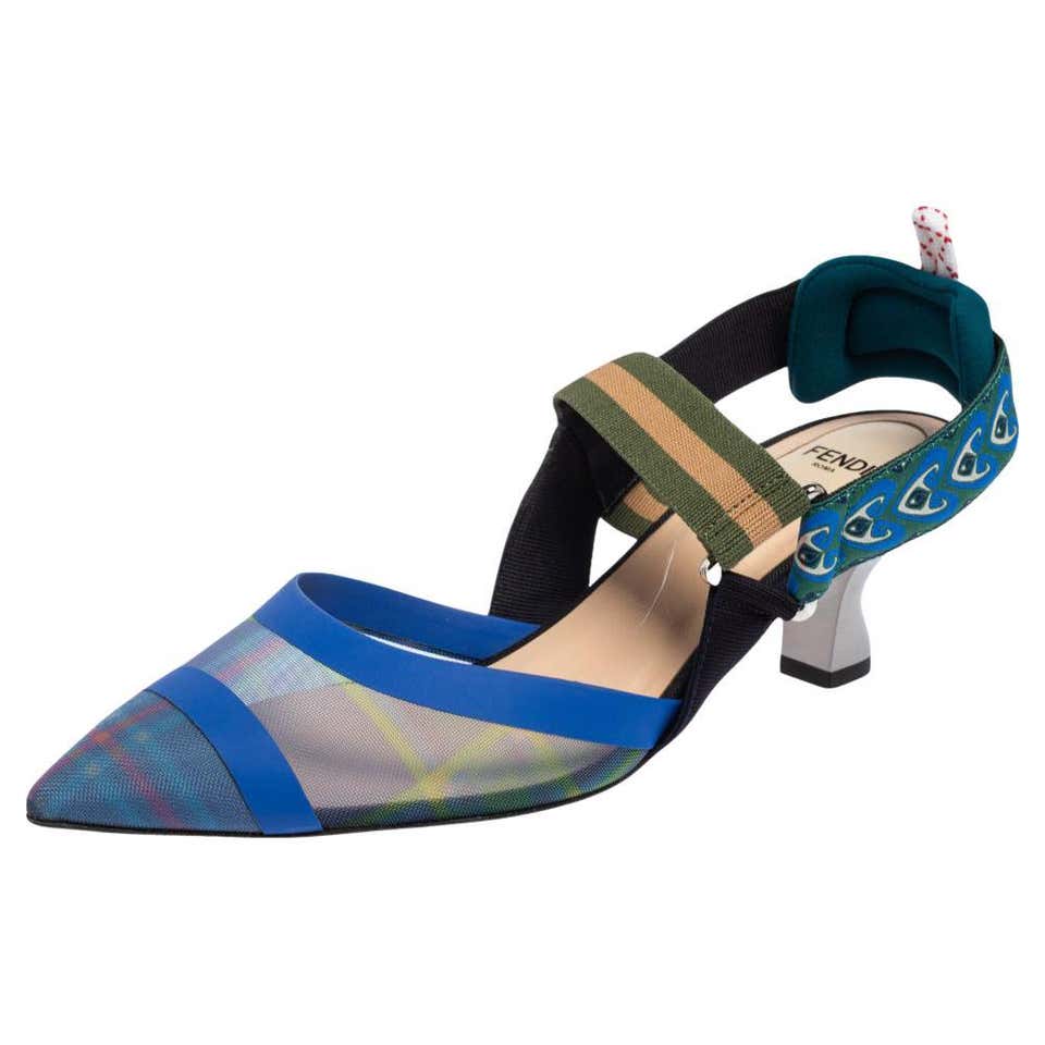 Fendi Multicolor Mesh And Canvas Colibri Slingback Pointed Toe Sandals ...