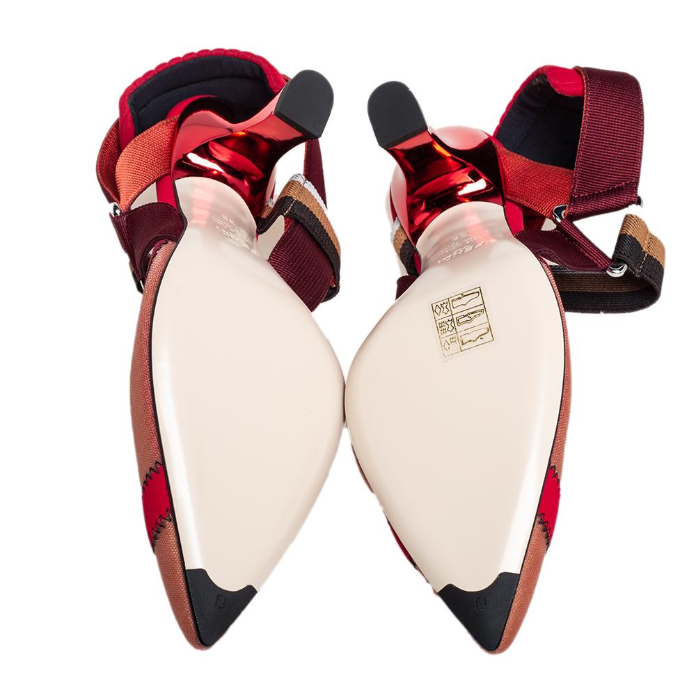 Fendi Multicolor Mesh And Fabric Colibri Slingback Sandals Size 36 In New Condition In Dubai, Al Qouz 2