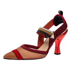 Fendi Multicolor Mesh And Fabric Colibri Slingback Sandals Size 40