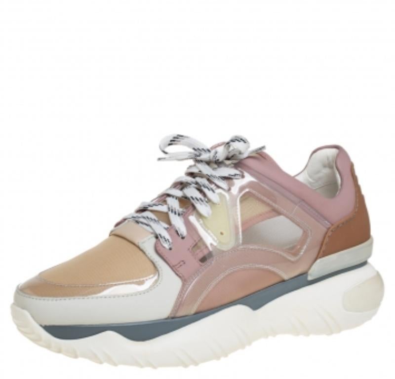 Gray Fendi Multicolor Mesh And Leather Chunky Low Top Sneakers Size 38 For Sale