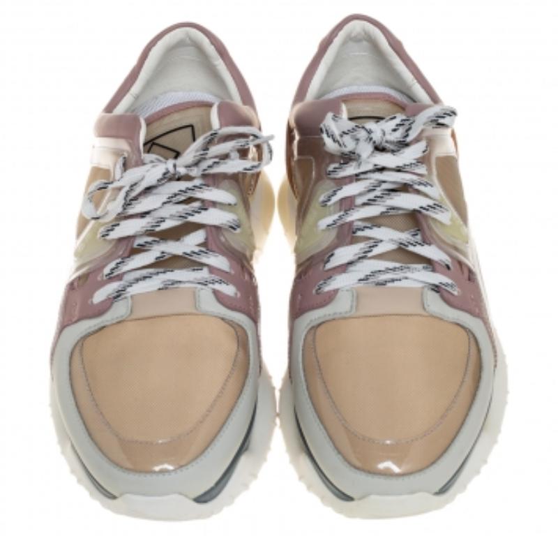 Women's Fendi Multicolor Mesh And Leather Chunky Low Top Sneakers Size 38 For Sale