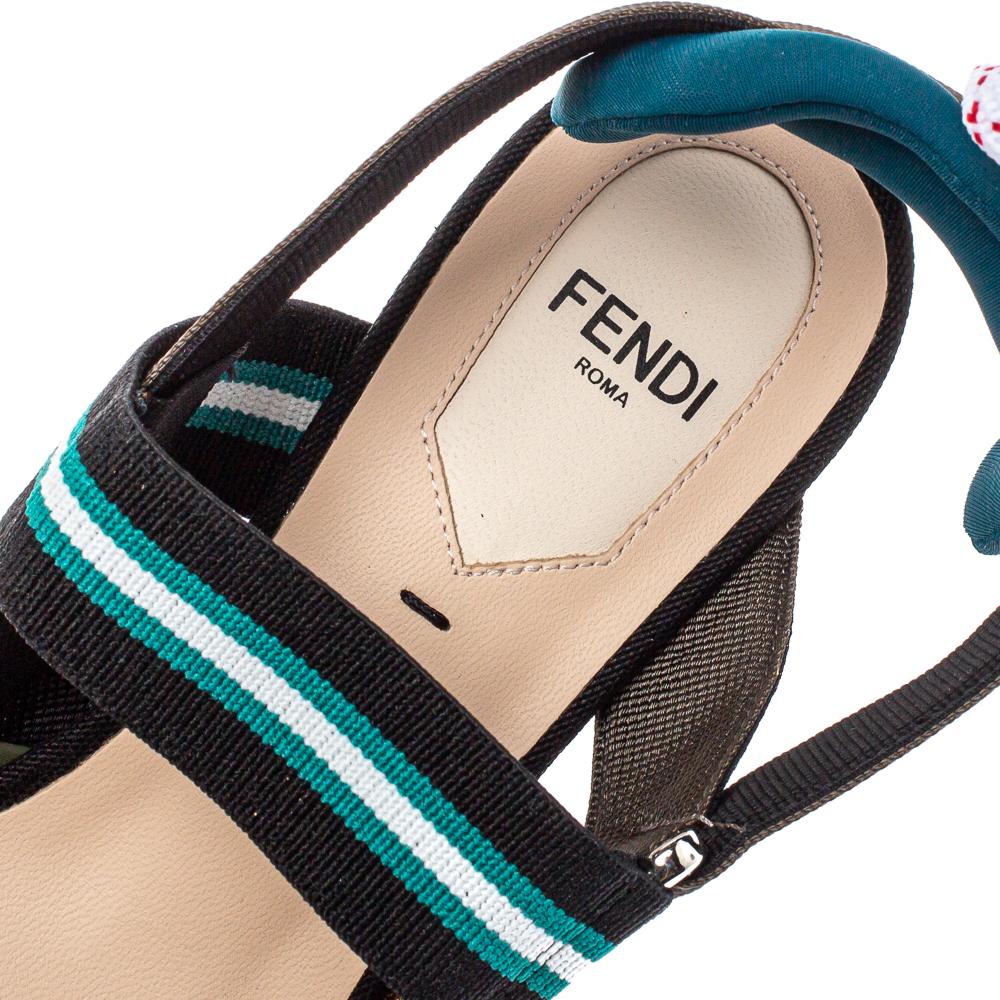 Women's Fendi Multicolor Mesh And Leather Colibri Slingback Sandals Size 37