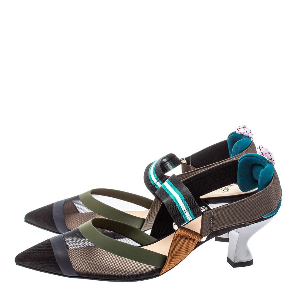 Fendi Multicolor Mesh And Leather Colibri Slingback Sandals Size 37 1