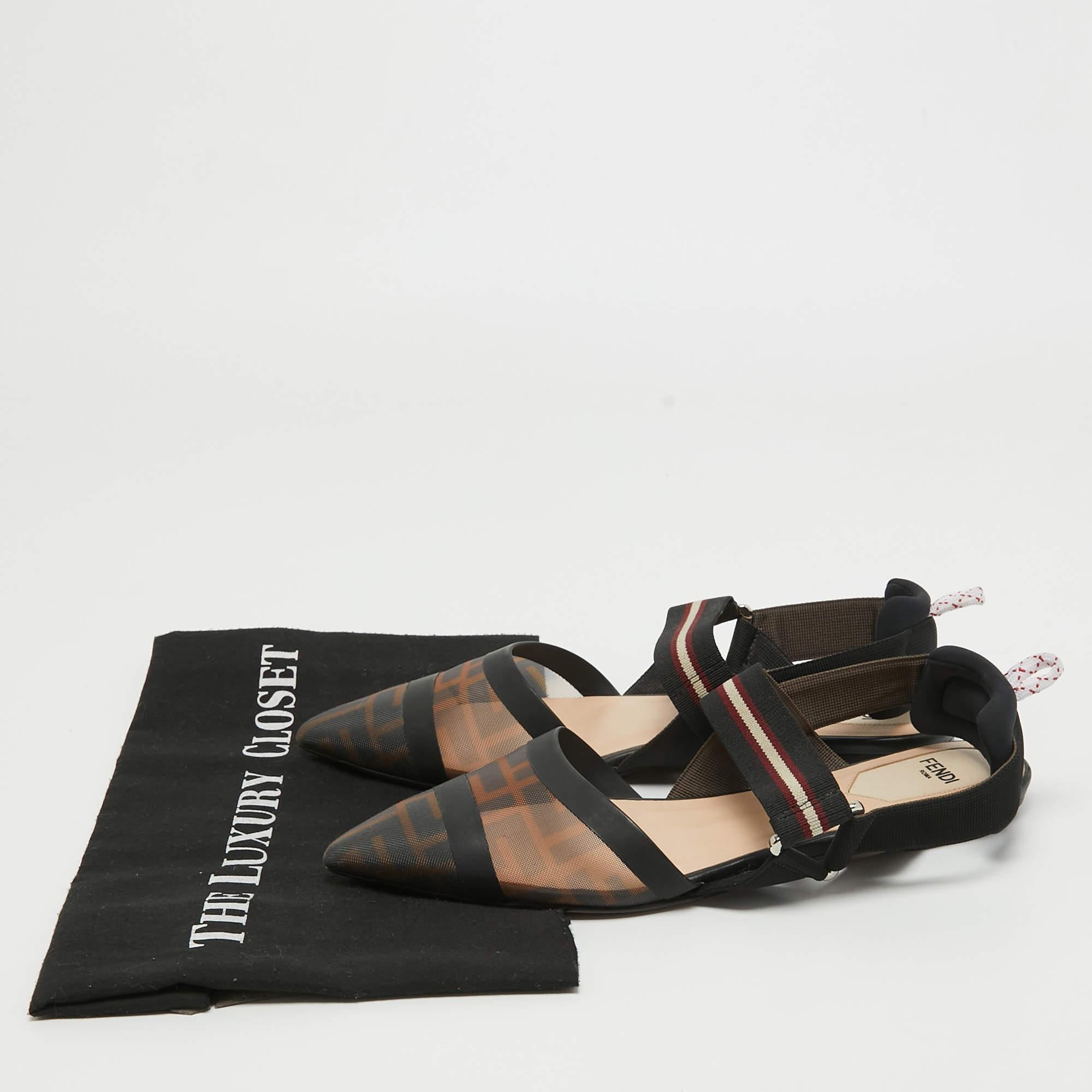Fendi Multicolor Mesh and Leather Slingback Colibri Flats Size 37 5