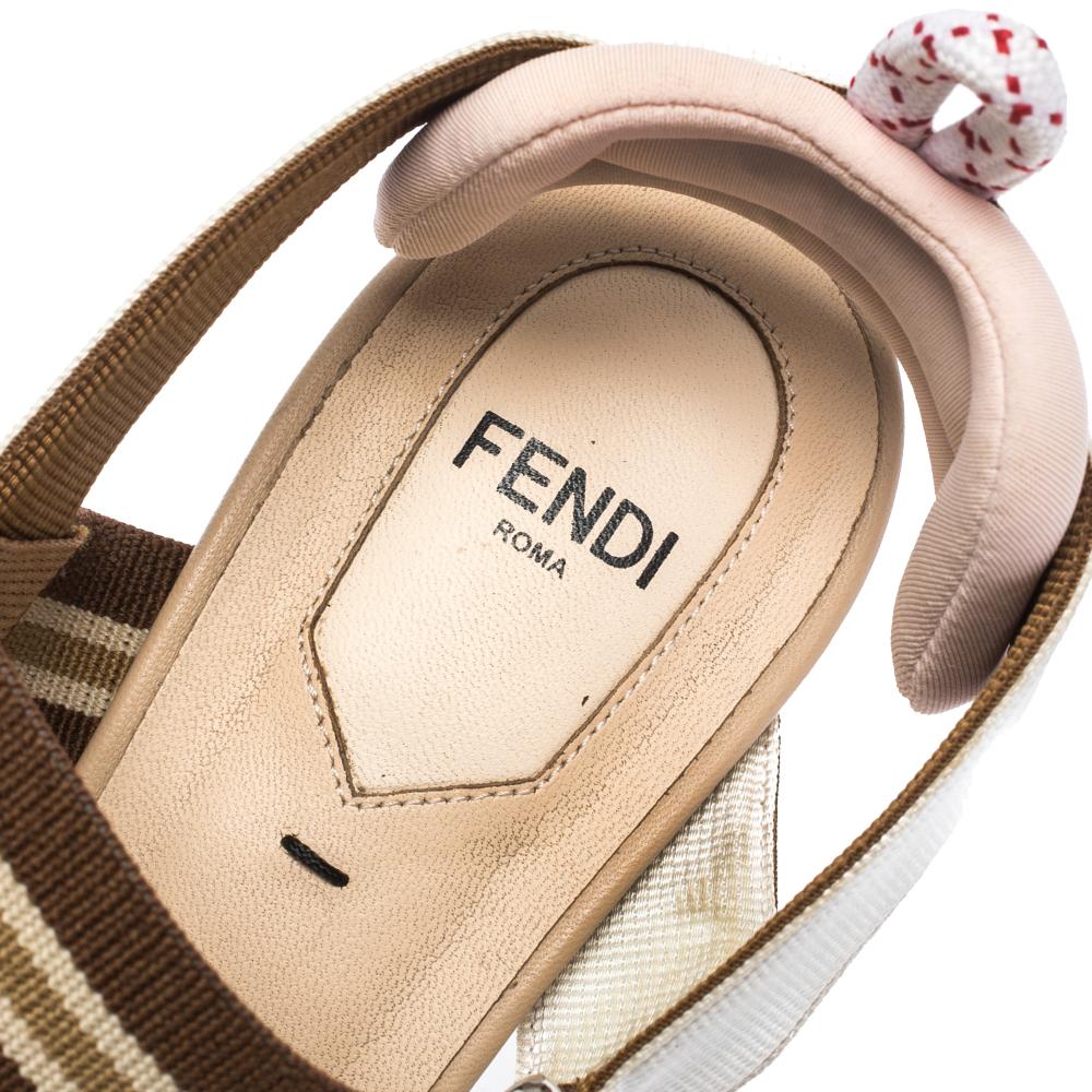 Fendi Multicolor Mesh, Canvas And Leather Colibri Slingback Sandals Size 38.5 In Good Condition In Dubai, Al Qouz 2