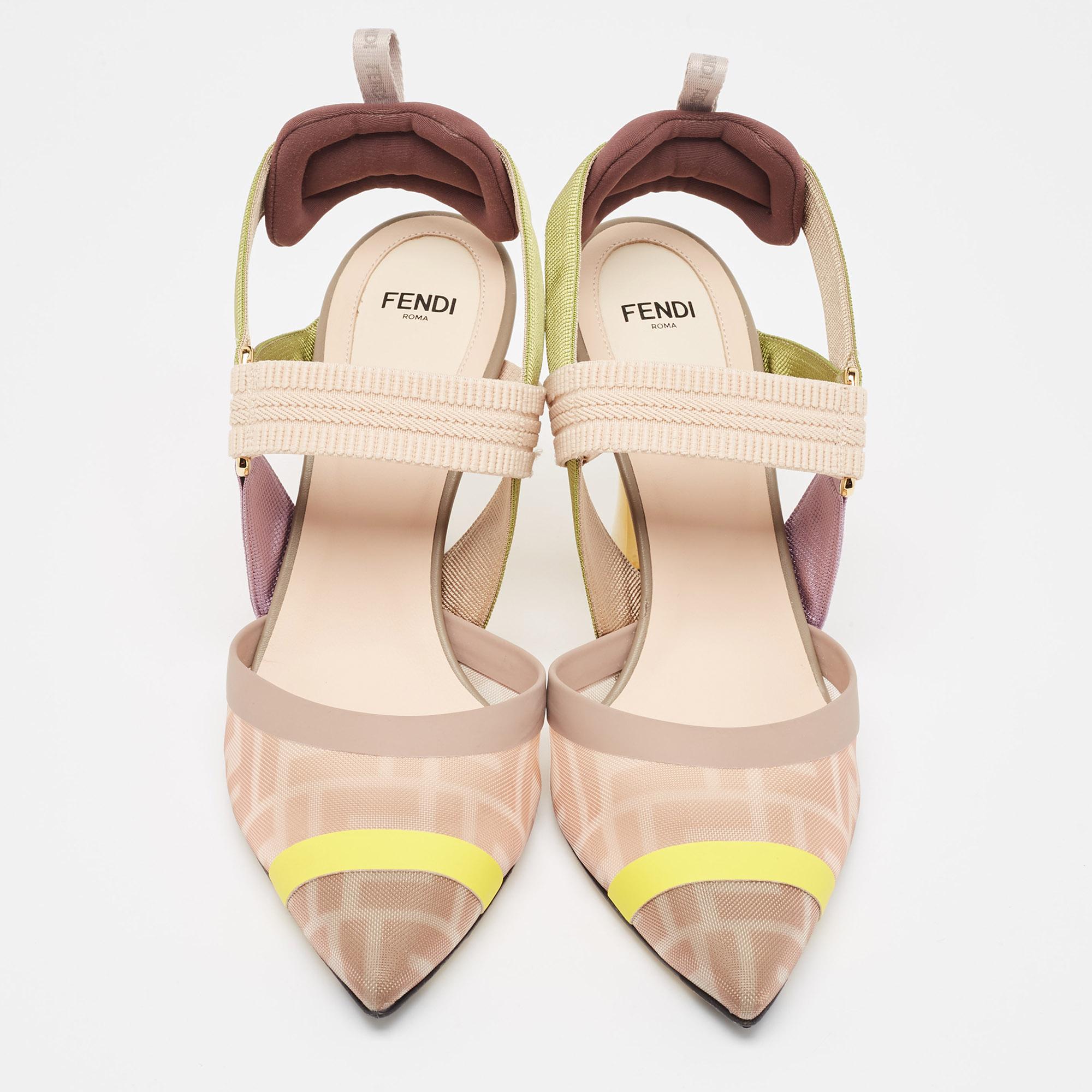 Fendi Multicolor Mesh Colibri Slingback Pumps Size 39 In Good Condition In Dubai, Al Qouz 2