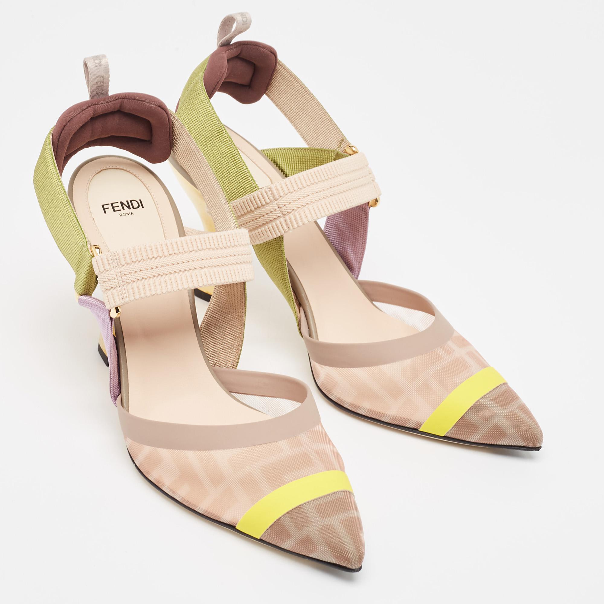 Women's Fendi Multicolor Mesh Colibri Slingback Pumps Size 39