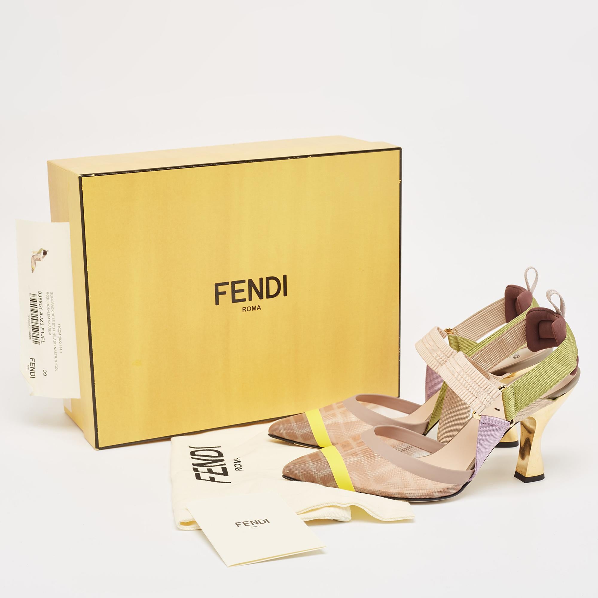 Fendi Multicolor Mesh Colibri Slingback Pumps Size 39 5