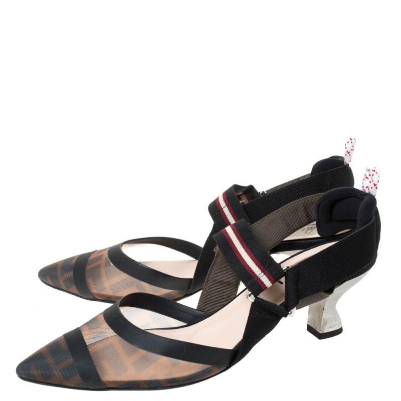 Women's Fendi Multicolor Mesh Colibri Slingback Sandals Size 38.5