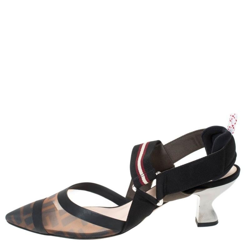 Fendi Multicolor Mesh Colibri Slingback Sandals Size 38.5 1