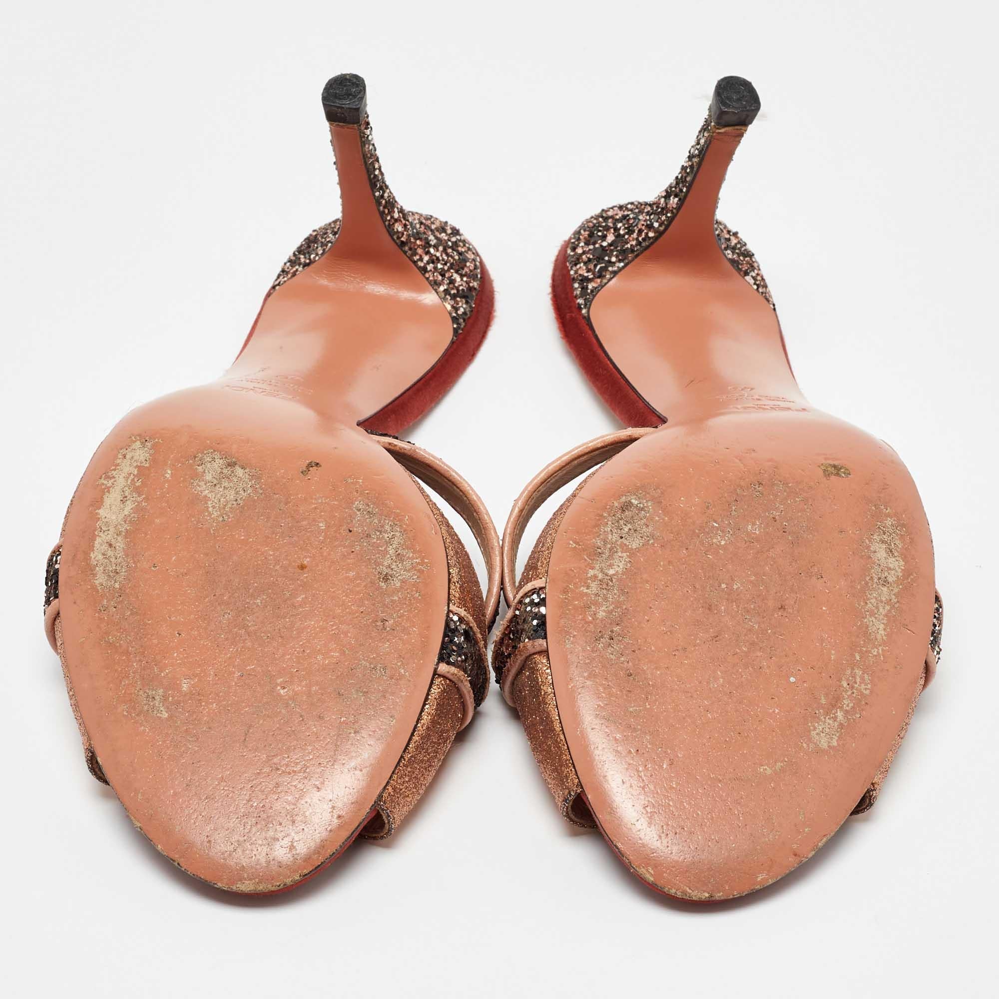 Fendi Multicolor Metalic Leather and Glitter Slide Sandals Size 40 1