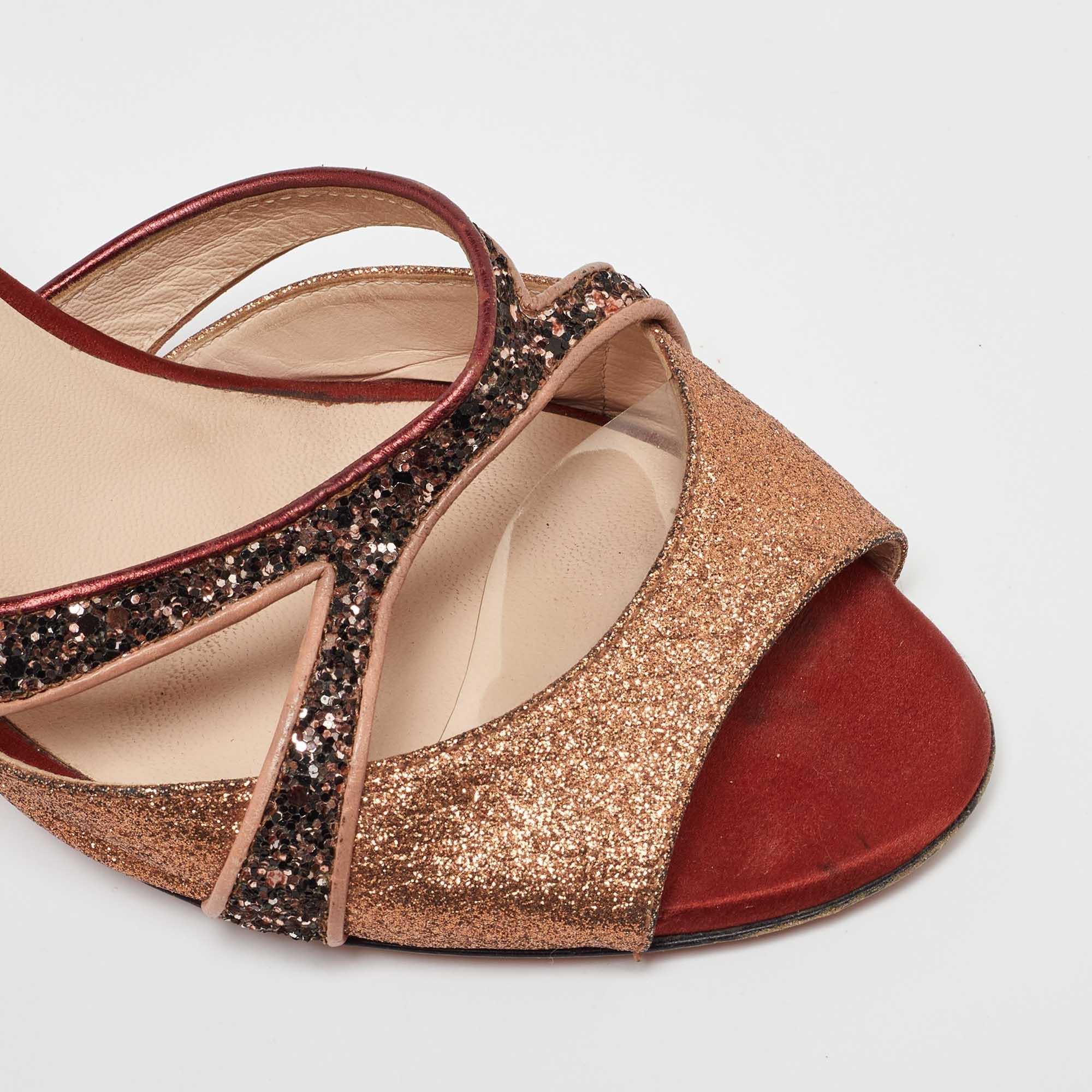 Fendi Multicolor Metalic Leather and Glitter Slide Sandals Size 40 2