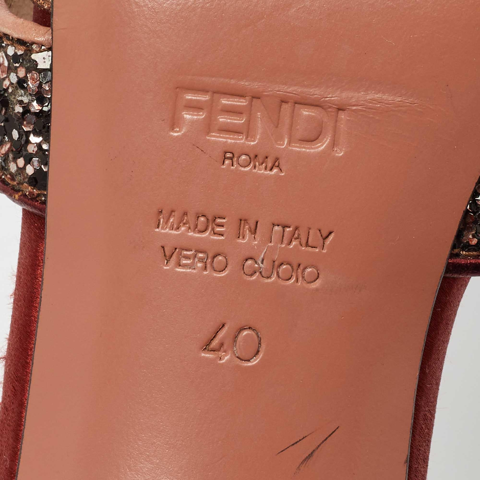 Fendi Multicolor Metalic Leather and Glitter Slide Sandals Size 40 3