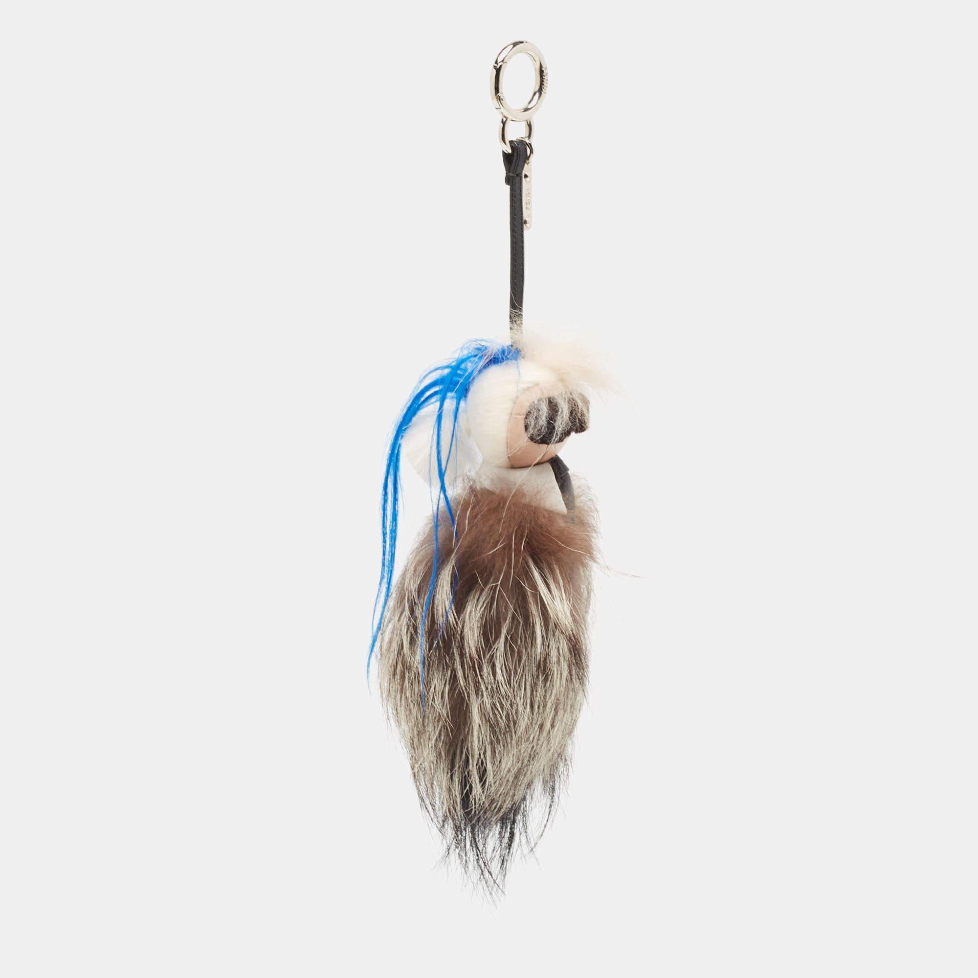 Fendi Multicolor Mink Fur and Leather Karlito Bag Charm In Good Condition In Dubai, Al Qouz 2