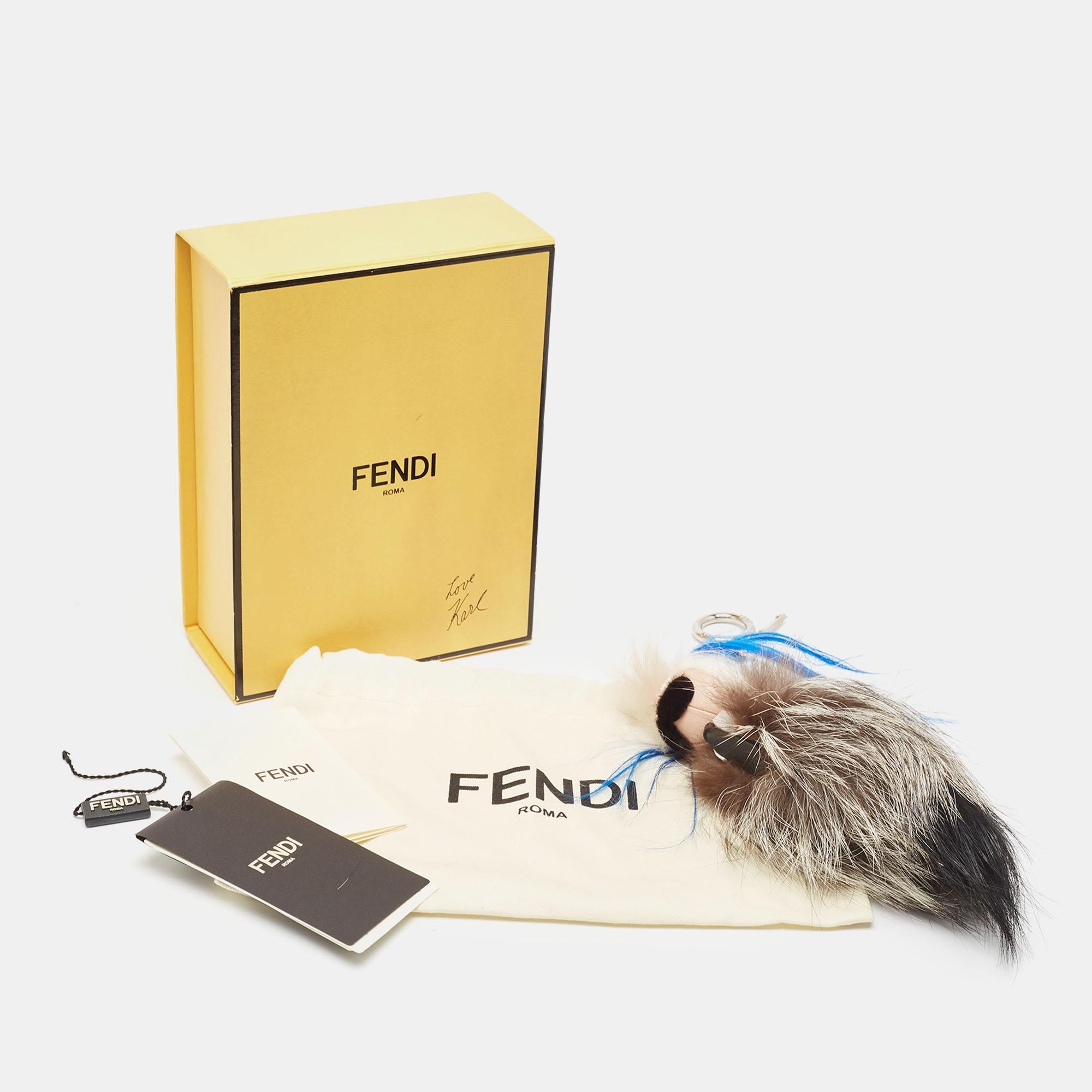 Fendi Karlito-Taschenanhänger aus Nerzpelz und Leder, mehrfarbig im Angebot 2