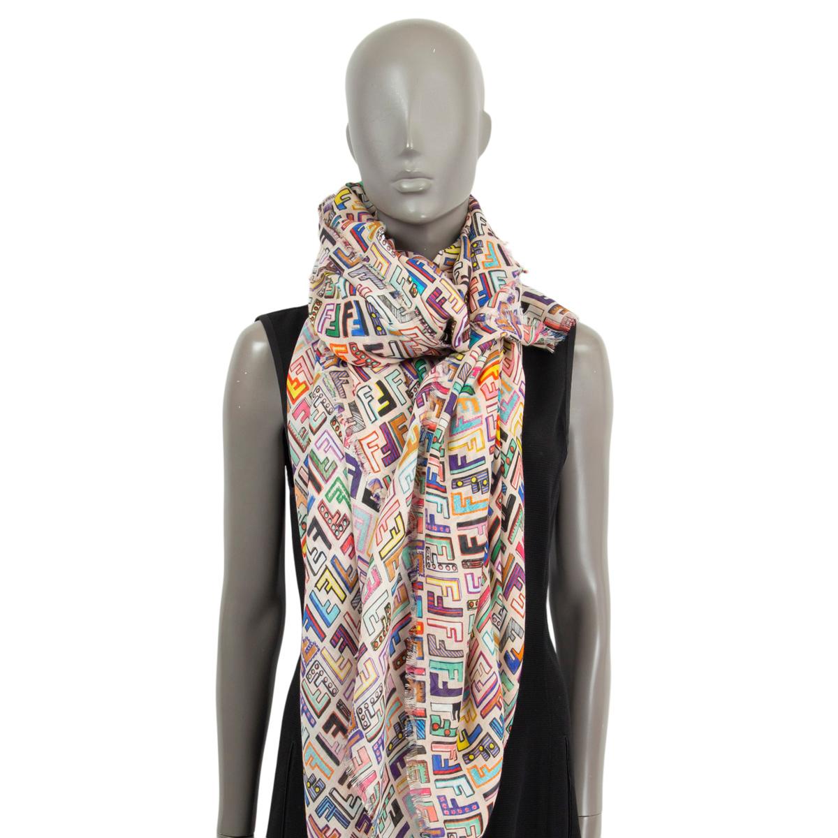 FENDI multicolor modal & cashmere FUN FAIR LOGO Shawl Scarf 1