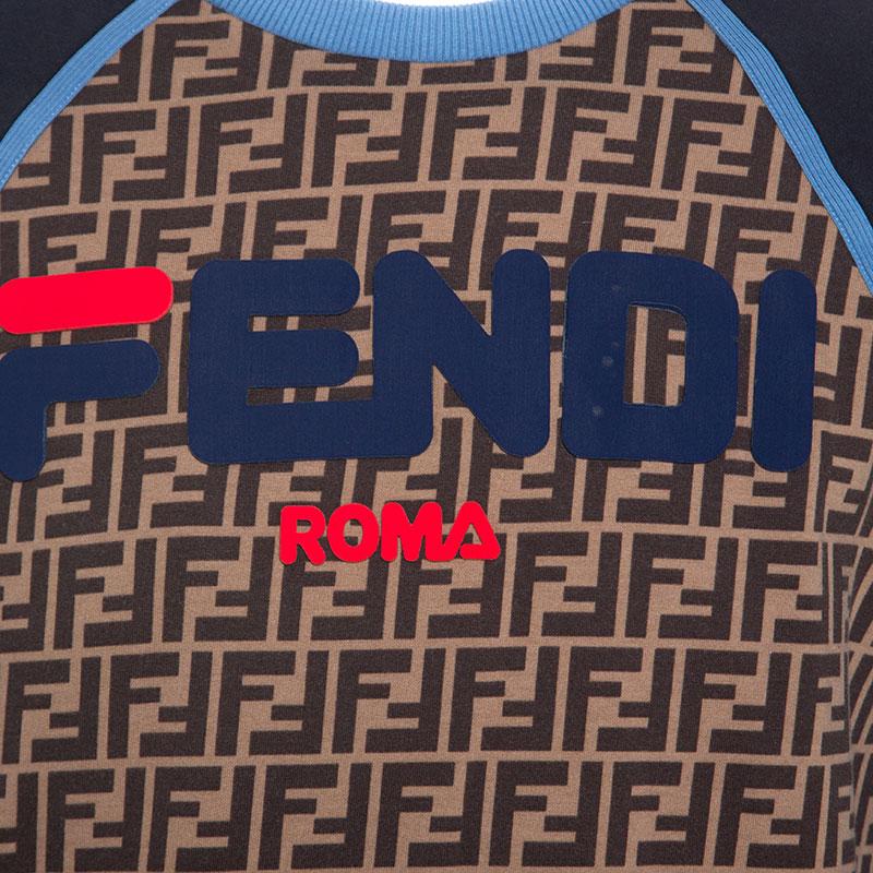 Black Fendi Multicolor Monogram Print Jersey Logo Applique Sweatshirt XL