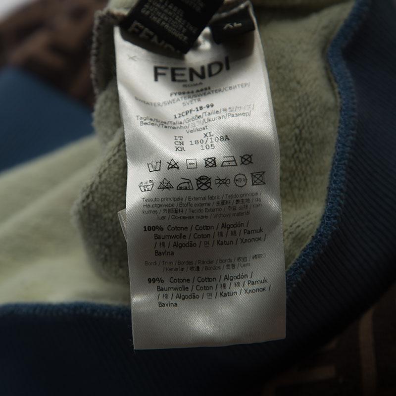 Men's Fendi Multicolor Monogram Print Jersey Logo Applique Sweatshirt XL