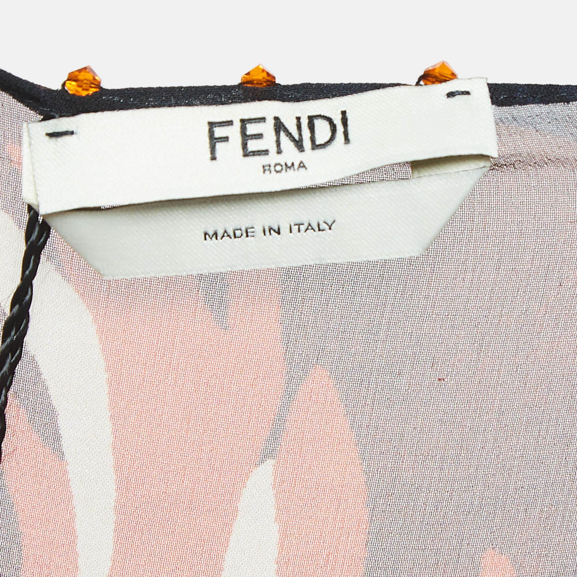 Fendi Multicolor Parakeet Print Silk Embellished Tiered Maxi Dress M In Good Condition In Dubai, Al Qouz 2
