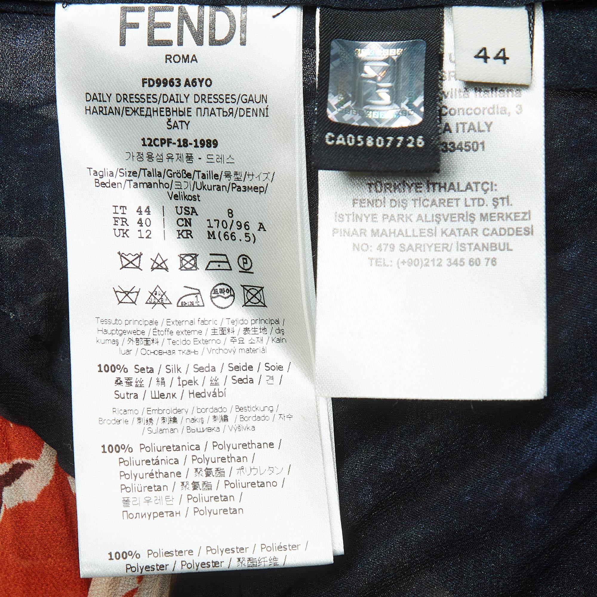 Women's Fendi Multicolor Parakeet Print Silk Embellished Tiered Maxi Dress M
