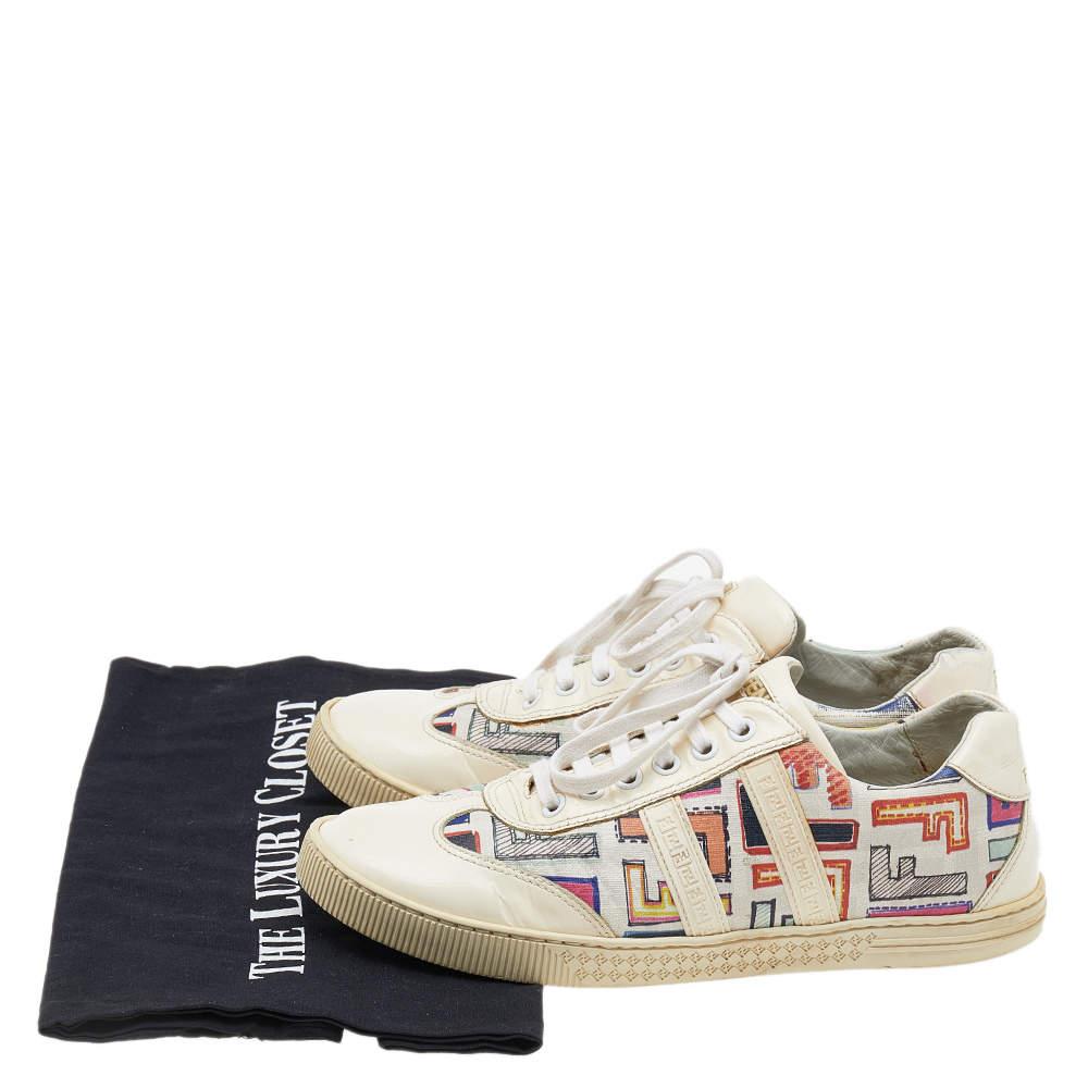 Fendi Multicolor Patent Leather And FF Print Coated Canvas Low Top Sneakers Size For Sale 4