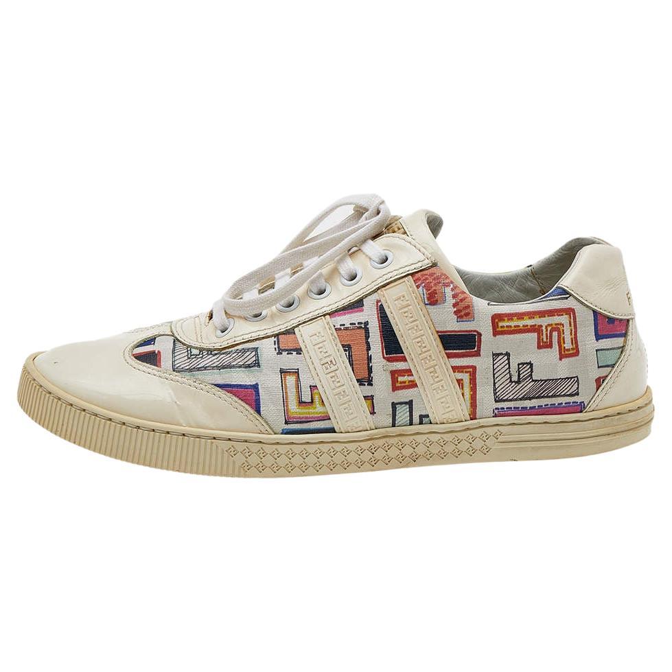 Fendi Multicolor Patent Leather And FF Print Coated Canvas Low Top Sneakers Size For Sale
