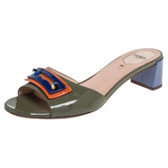Fendi Multicolor Patent Leather Embellished Slide Sandals Size 39