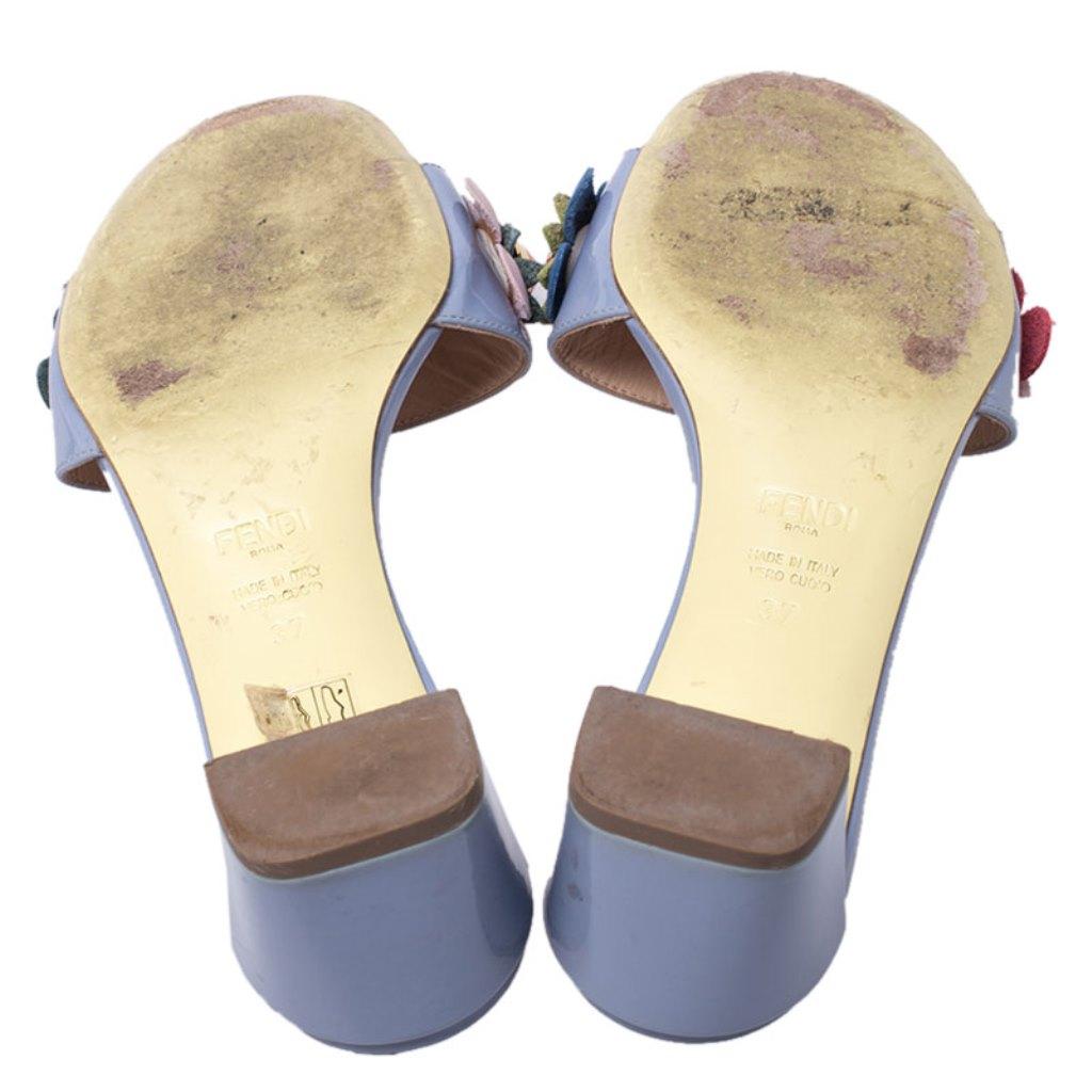 Fendi Multicolor Patent Leather Flowerland Block Heel Slides Size 37 1