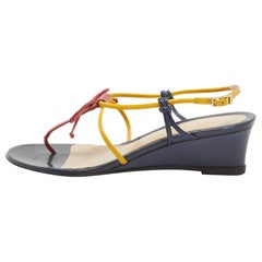 Fendi Multicolor Patent Leather Strappy Wedge Sandals Size 37