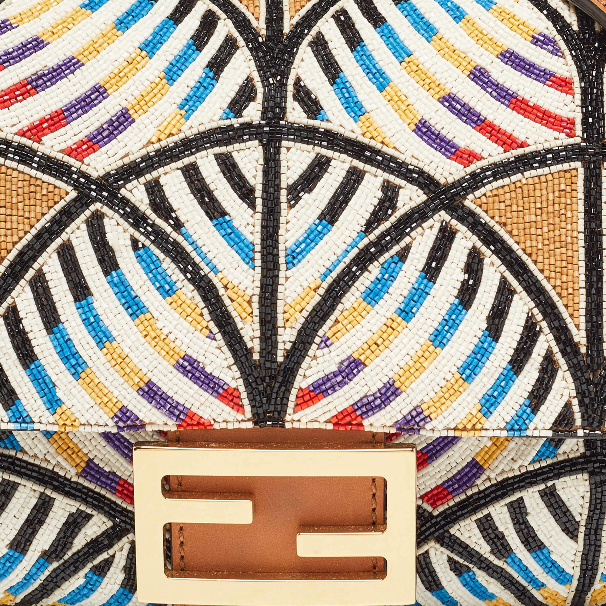 Women's Fendi Multicolor Peacock Motif Beaded Baguette Bag