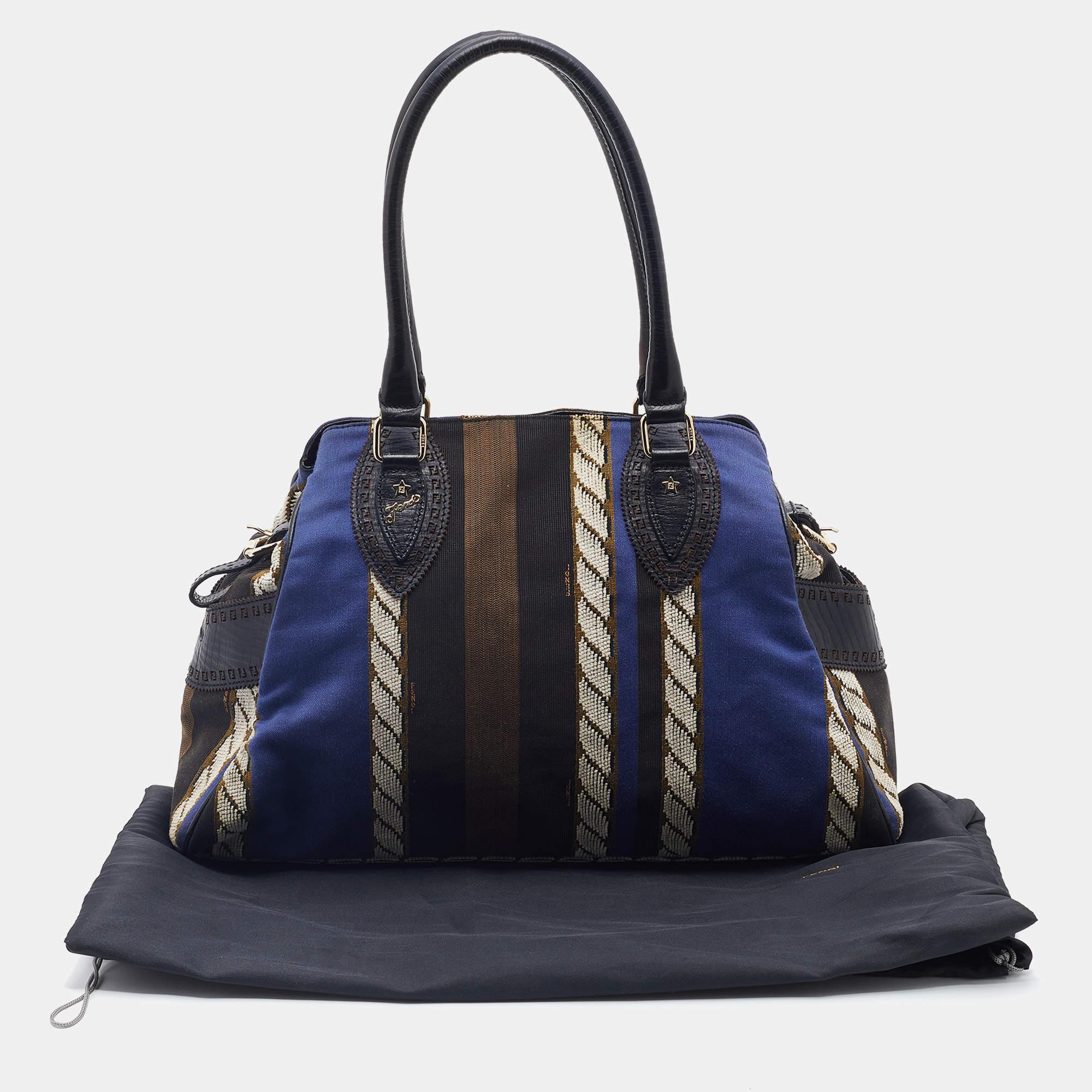 Fendi Multicolor Pequin Canvas and Leather Medium Chef De Jour Tote 6