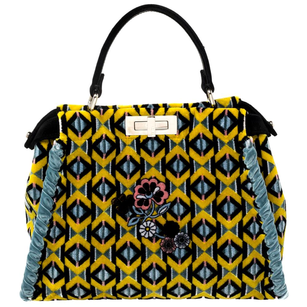 Fendi Multicolor Printed Velvet Medium Peekaboo Top Handle Bag