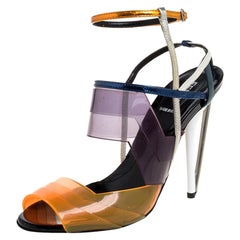 Fendi Multicolor PVC And Leather Iridia Open Toe Ankle Strap Sandals Size 39
