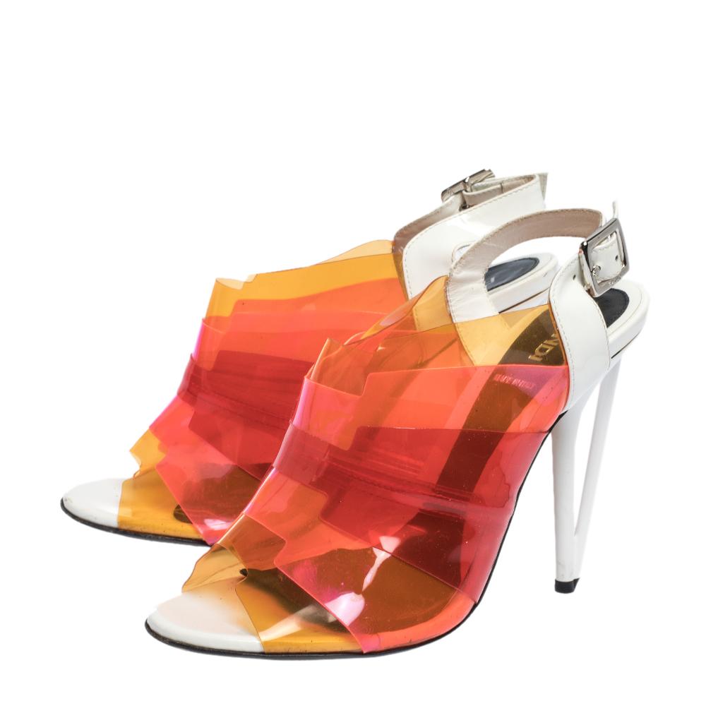 Orange Fendi Multicolor PVC And White Patent Slingback Sandals Size 38