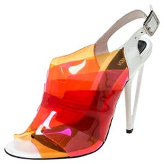 Fendi Multicolor PVC And White Patent Slingback Sandals Size 38