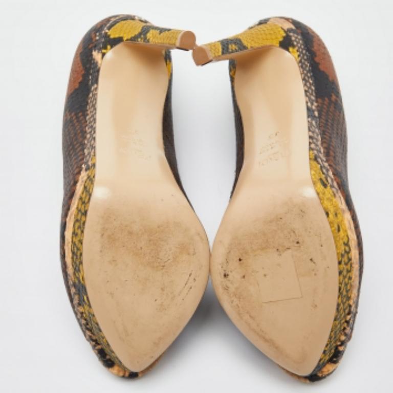 Fendi Multicolor Python Embossed Leather Peep Toe Platform Pumps Size 35 For Sale 2
