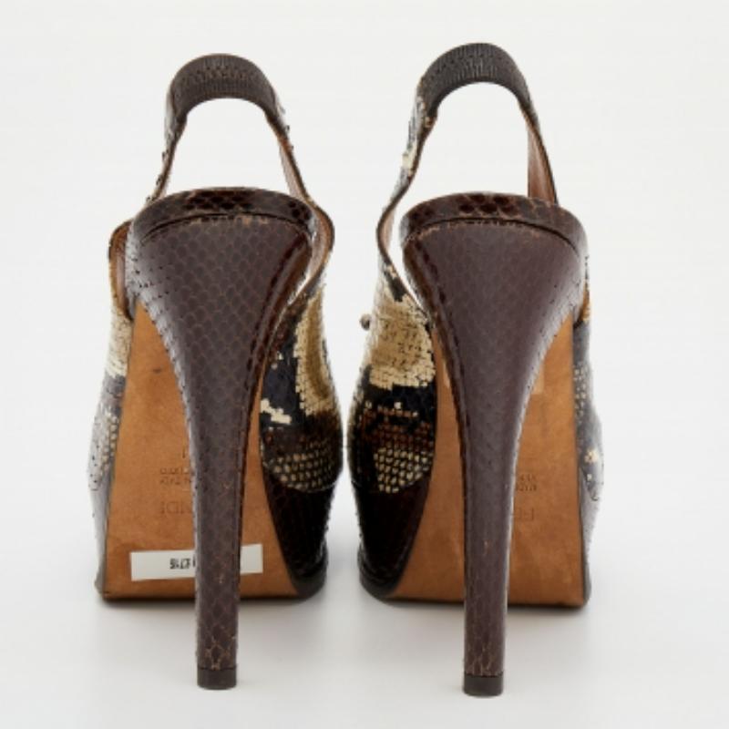 Women's Fendi Multicolor Python Fendista Peep Toe Platform Slingback Pumps Size 41 For Sale