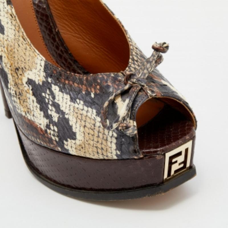 Fendi Multicolor Python Fendista Peep Toe Platform Slingback Pumps Size 41 For Sale 1