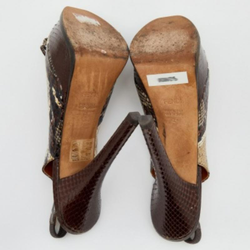 Fendi Multicolor Python Fendista Peep Toe Platform Slingback Pumps Size 41 For Sale 2